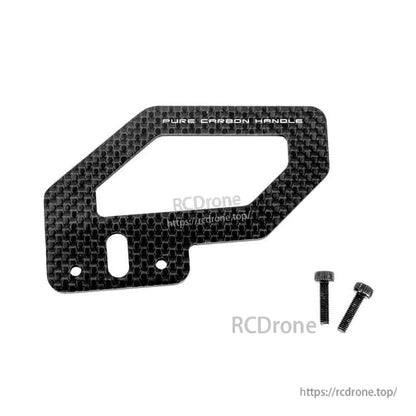 Carbon fiber transmitter handle plate with cutouts and two mounting screws, “PURE CARBON HANDLE” text