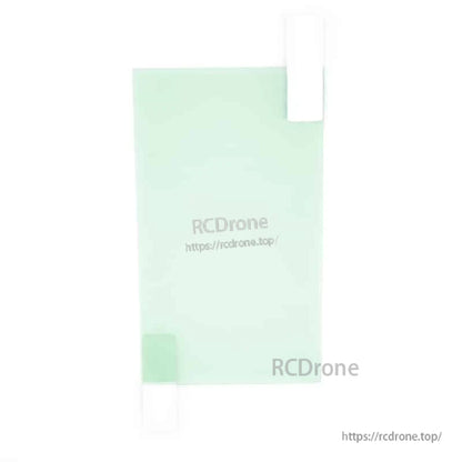 Clear-green screen protector sheet with top and bottom peel tabs shown on white background