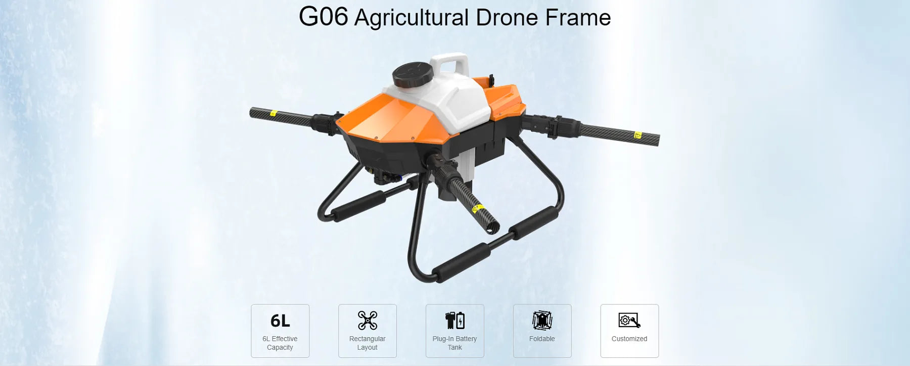 EFT G06 V2 - 4-Axis 6L Agriculture Drone For Spraying, Spreading With Hobbywing X6 Motor, JIYI K3A Pro FC, Skydroid T10, 12S Battery 12 EFT G06 V2, GO6 Agricultural Drone Frame 6L T0 6L Effective Rectangular Plug