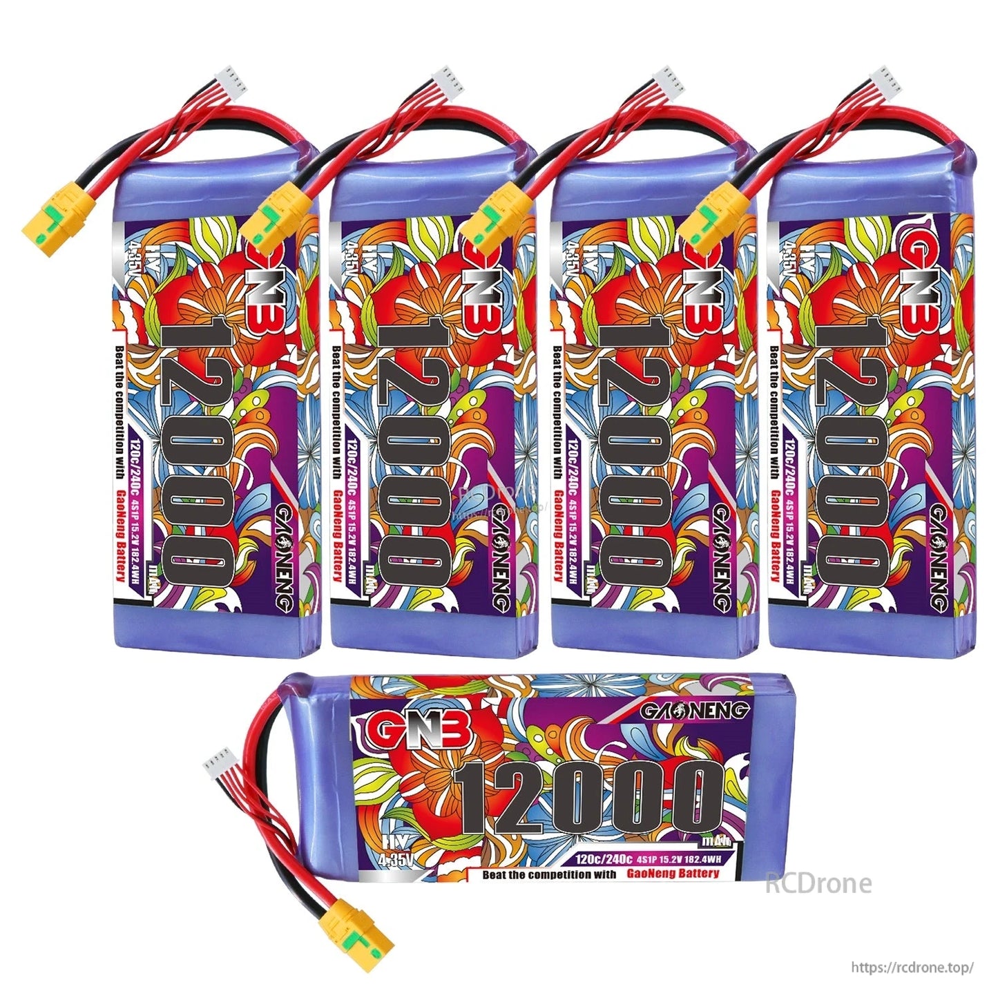 Five-battery group display: four upright plus one horizontal GNB 12000mAh pack