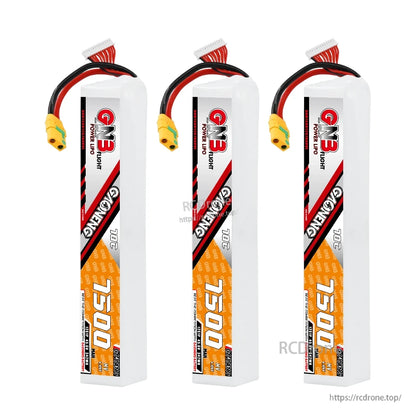 Three-pack lineup of GNB 12S HV 7500mAh 70C LiPo batteries with XT90S anti-spark connectors