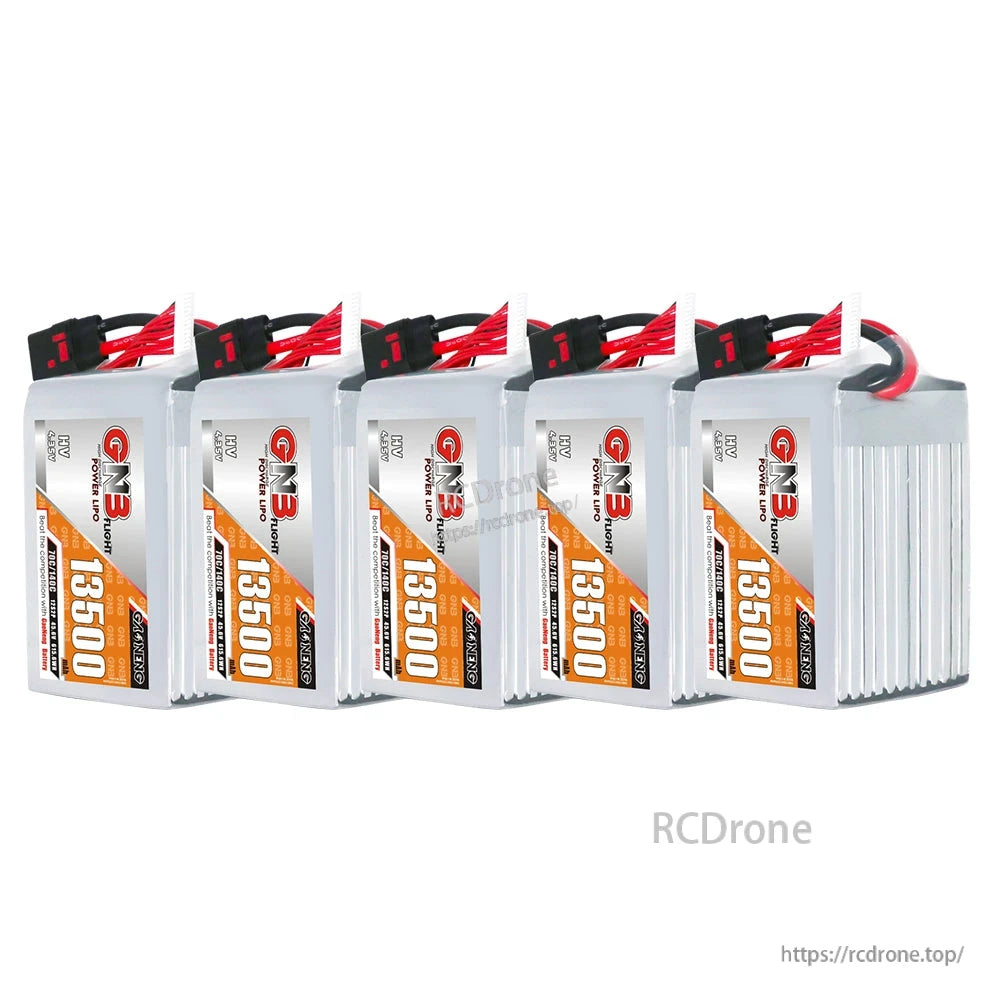 Five GAONENG GNB 13500mAh HV LiPo batteries grouped together with QS8 leads