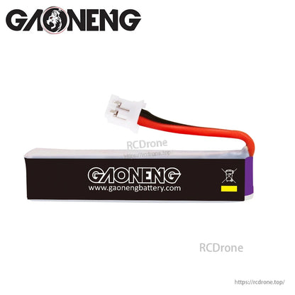 Back side of GAONENG 300mAh 1S LiHV battery showing black wrap, lead wires, and PH2.0 plug