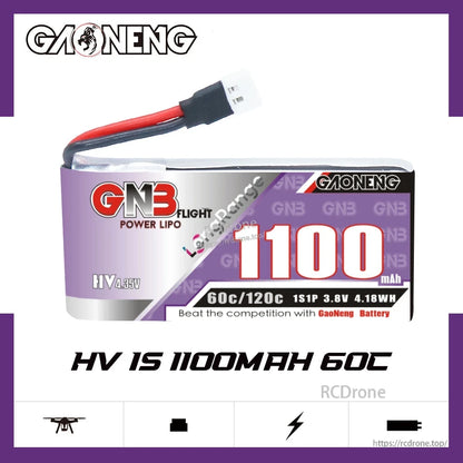 GAONENG GNB 1S LiHV 3.8V 1100mAh 60C LiPo Battery label graphic with large 1100 marking