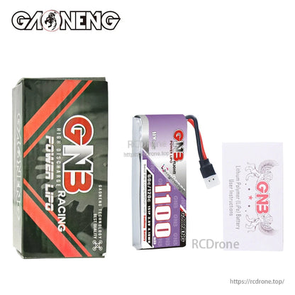 Package contents: GNB battery, retail box, and small instruction card shown together