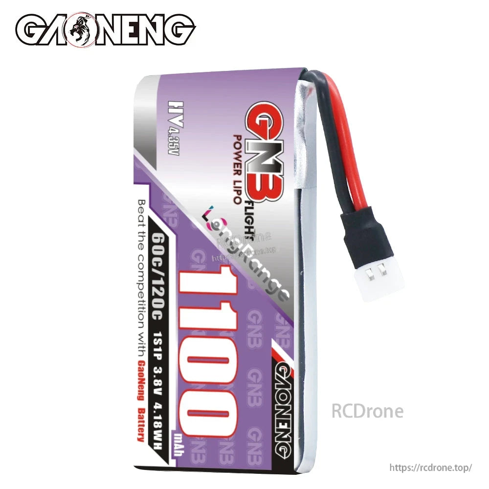 Upright front view of 1100mAh HV battery showing 60C/120C text and attached plug