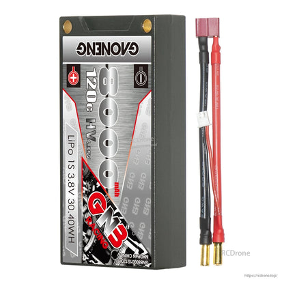 GNB 8000mAh 1S hard case battery with red plug lead and 5mm bullet connectors