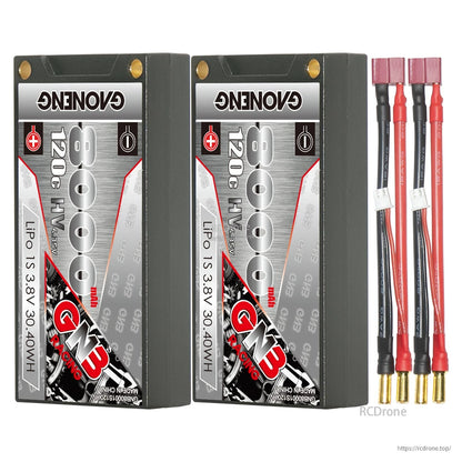 Two-pack bundle with red plug leads: two GNB 8000mAh 1S hard case batteries and two lead sets