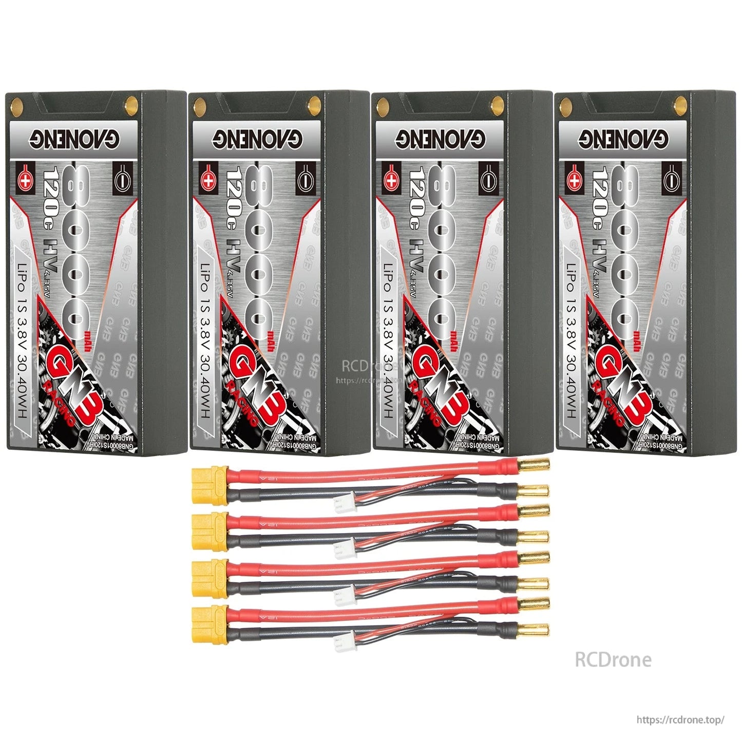 Four-pack bundle: four GNB 8000mAh 1S hard case batteries with four yellow plug lead sets