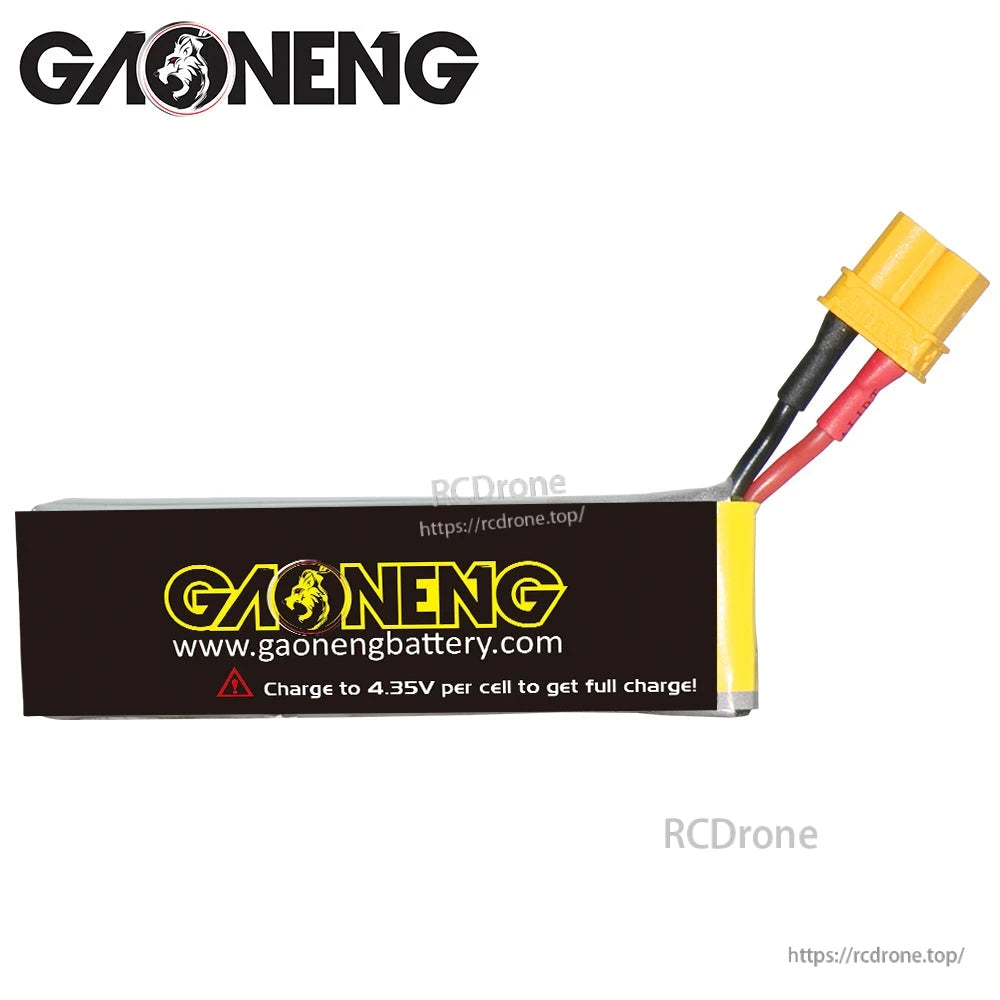 Rear label view showing GAONENG branding and charge warning text on battery casing