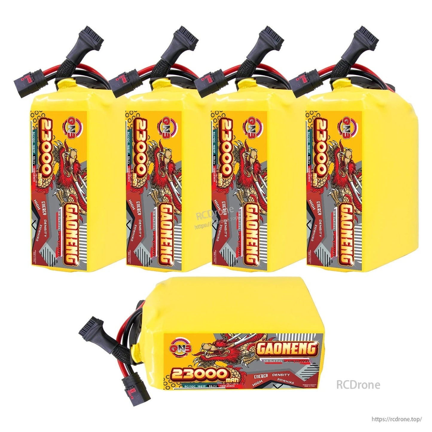 Five-pack set shown: four batteries standing plus one battery lying flat with label visible