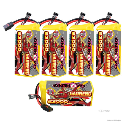 GAONENG GNB 23000mAh 6S battery set with four upright packs and one horizontal pack