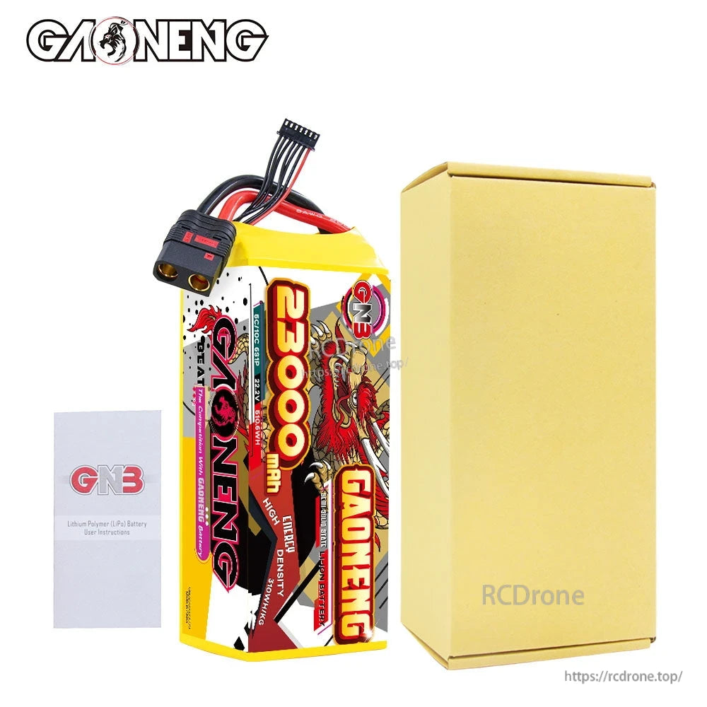 GAONENG battery package contents: battery, user manual, and shipping box