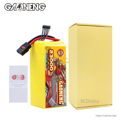 Package contents: GNB 23000mAh battery, cardboard box, and GNB LiPo battery instructions leaflet