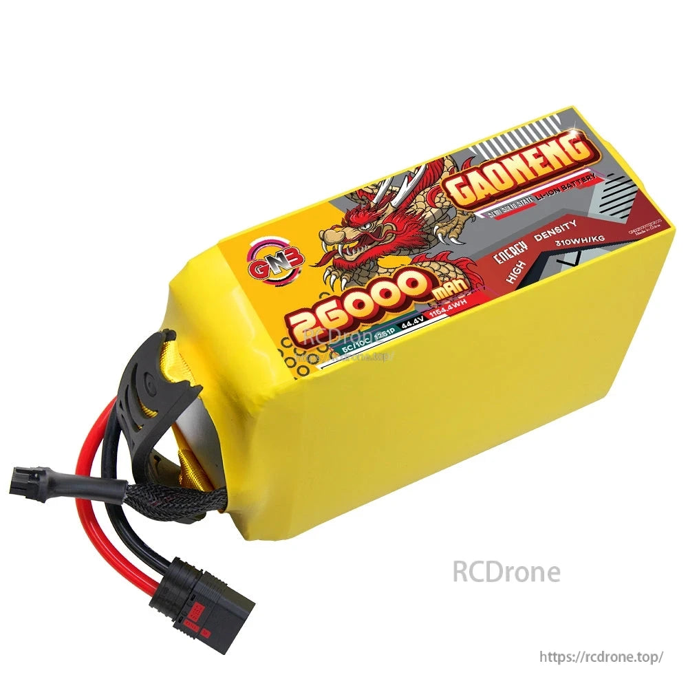Angled top view of GAONENG 26000mAh battery label and cable exit with QS8-S connector