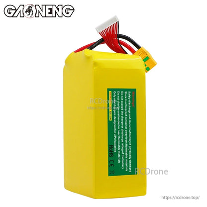 Rear view of GAONENG battery pack showing green safety label and wiring harness at top