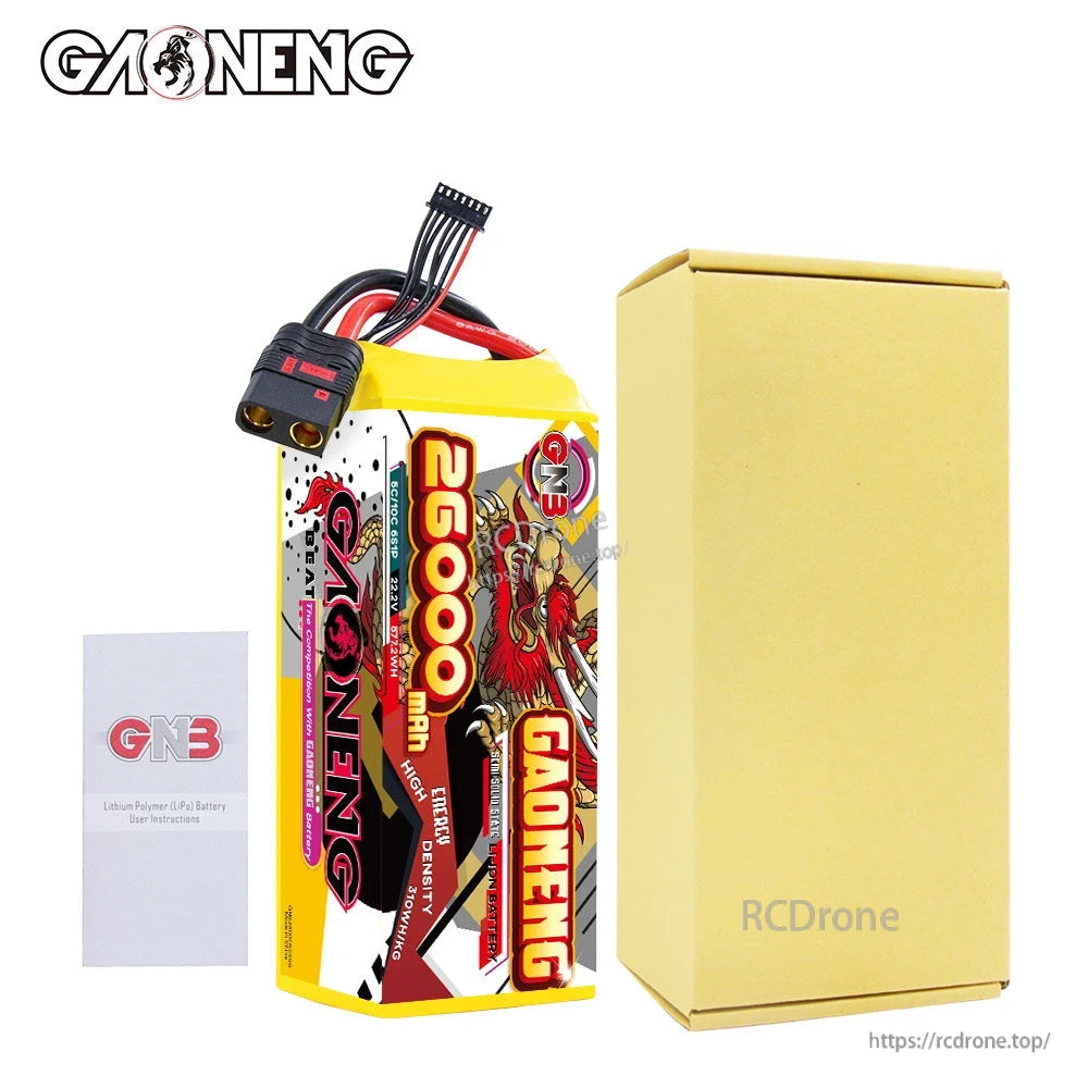 Package contents: GAONENG 26000mAh 6S battery pack with retail box and instruction leaflet