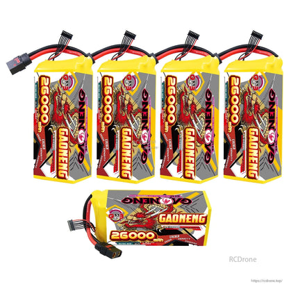 Set of GAONENG 26000mAh 6S battery packs: four upright plus one horizontal unit