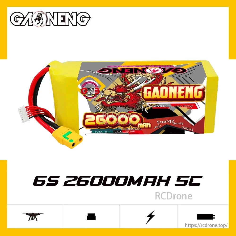 GNB 6S 26000mAh 5C battery pack product graphic with GAONENG branding and connector lead