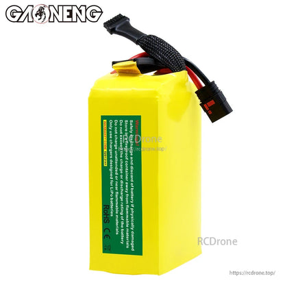 Rear side view with green safety label and CE/RoHS markings on GAONENG 14S battery pack