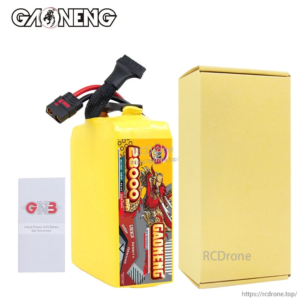 Package contents: GAONENG 28000mAh battery pack with cardboard box and small instruction card