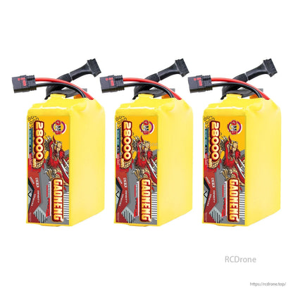 Three GAONENG 28000mAh battery packs lineup with QS8 discharge connectors