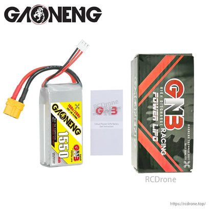 Package contents: GNB 1550mAh battery, instruction card, and GNB Racing Power box