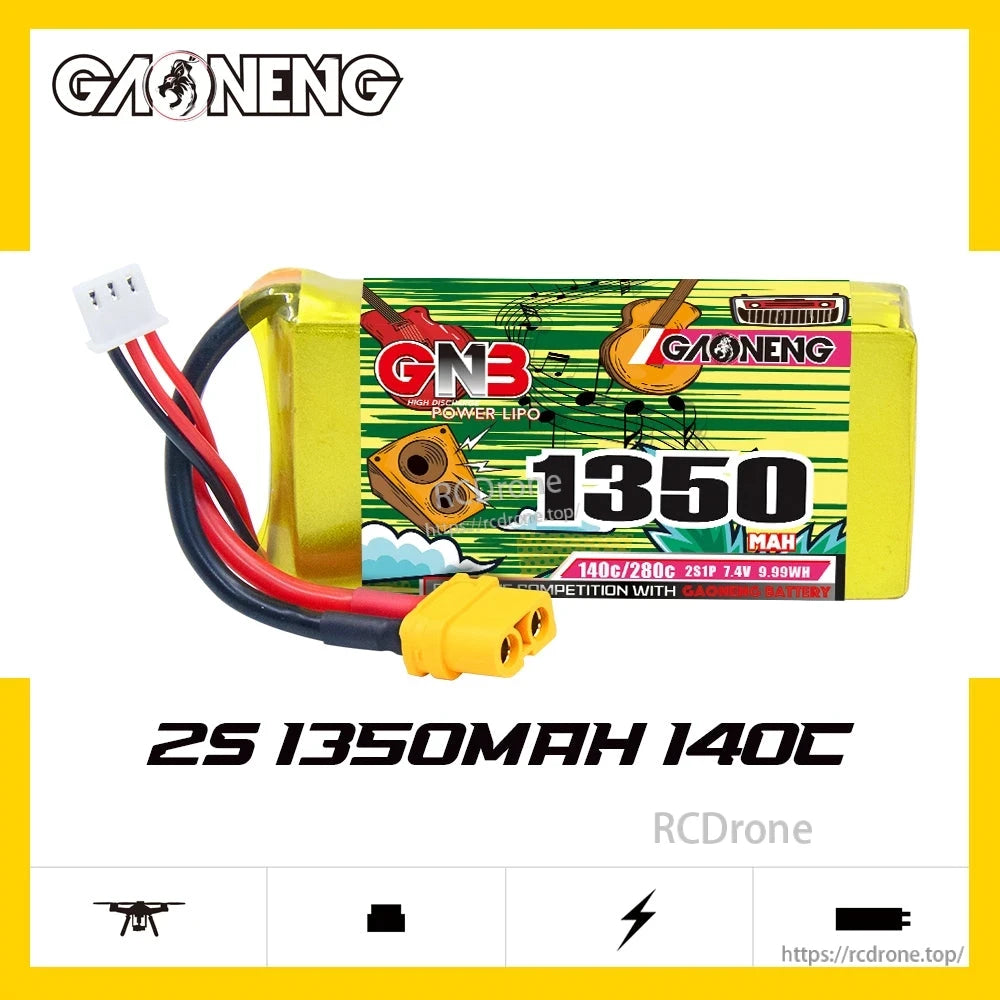 GAONENG GNB1350 2S 1350mAh 140C LiPo battery product graphic on white background