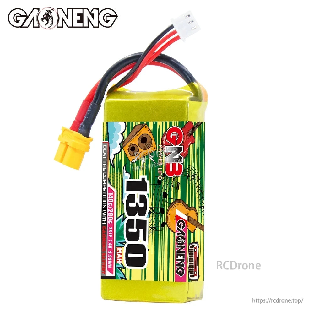 GAONENG GNB 1350 battery front label view showing 140C/280C and 2S 7.4V markings