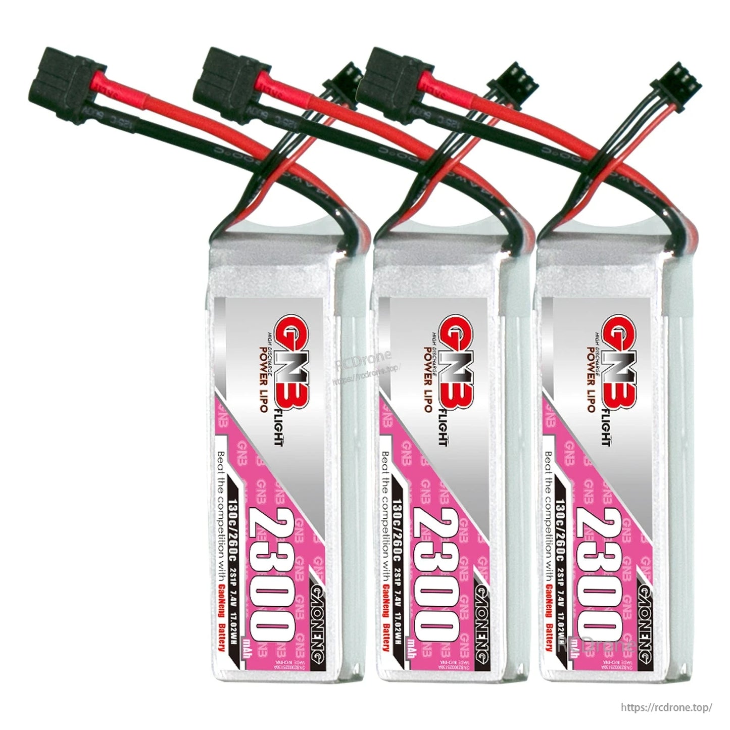Three-pack set of GNB 2300mAh LiPo batteries with XT60 power connectors