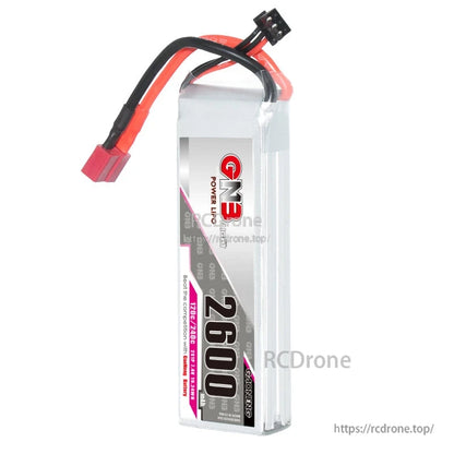 GNB 2600mAh 2S LiPo battery upright front view with label, T-plug, and balance connector