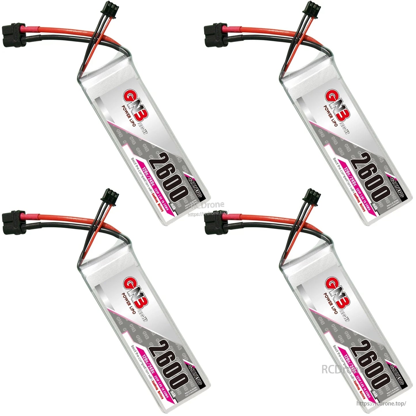 Four GNB 2600mAh 2S LiPo batteries shown in a grid-style product arrangement