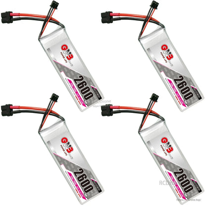 Four GNB 2600mAh 2S LiPo batteries shown in a grid-style product arrangement