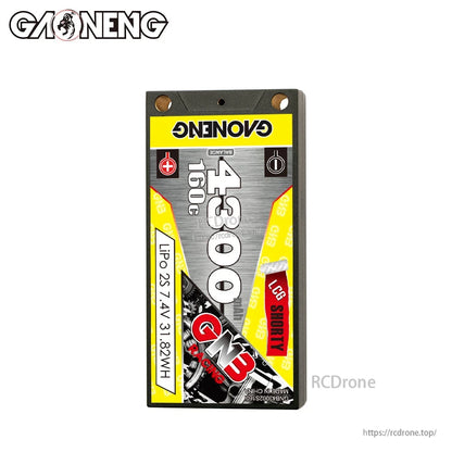 Front label close-up of GAONENG GNB 4300mAh 2S 7.4V 160C LCG shorty hard case LiPo
