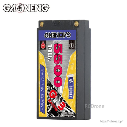 Front face view of GAONENG GNB RC shorty pack label showing 5500mAh 140C and 2S 7.4V