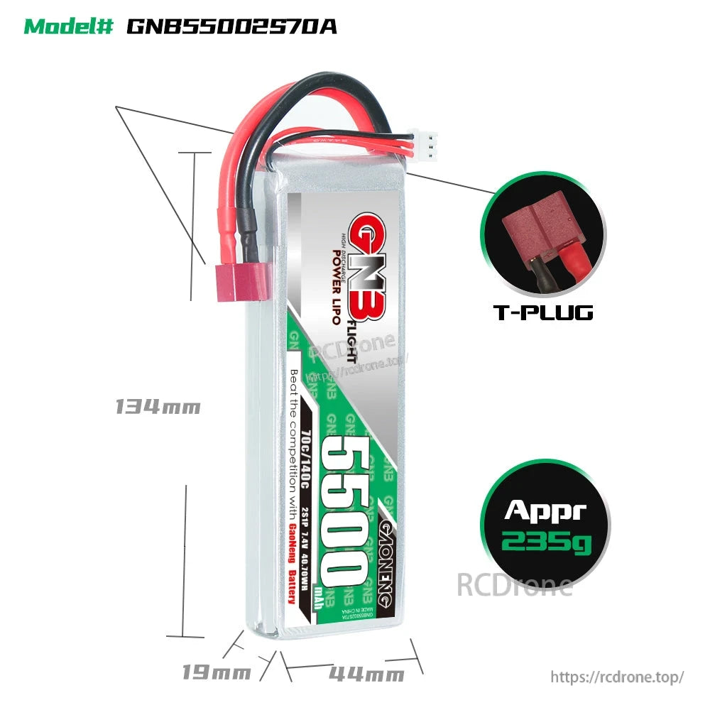 GAONENG GNB 2S 7.4V 5500mAh 70C LiPo Battery