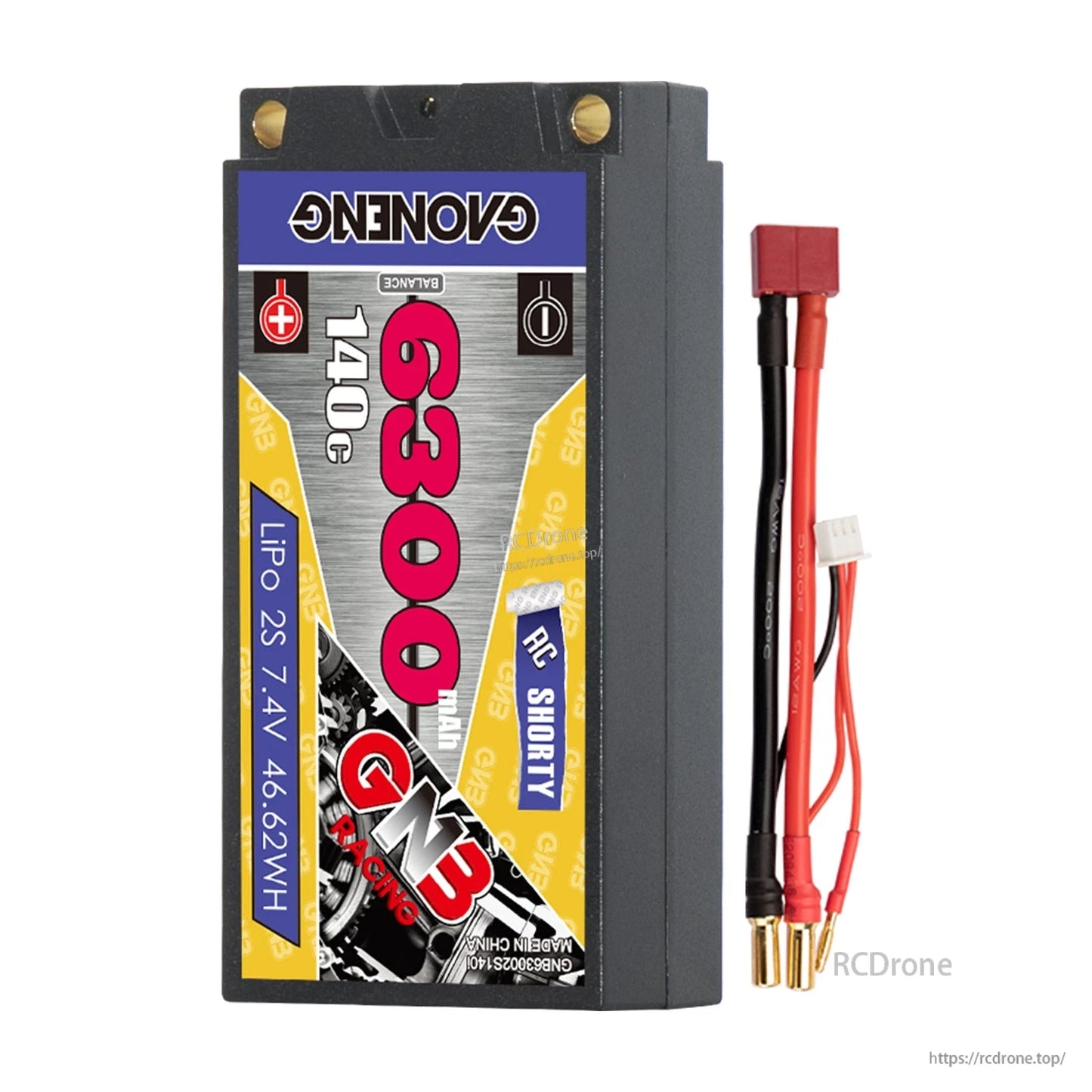 GAONENG GNB 6300mAh shorty hard case battery with Deans-style plug lead and 5mm bullets
