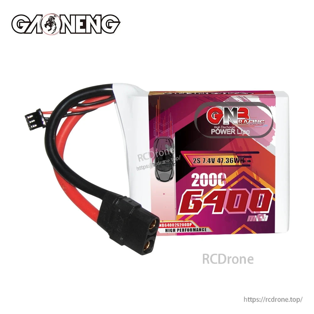 Front label close view of GNB 2S 7.4V 6400mAh 200C battery with XT90 connector