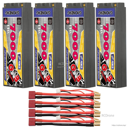 Four-pack set with Deans/T plug leads: four GNB hard case LiPo batteries and four lead harnesses