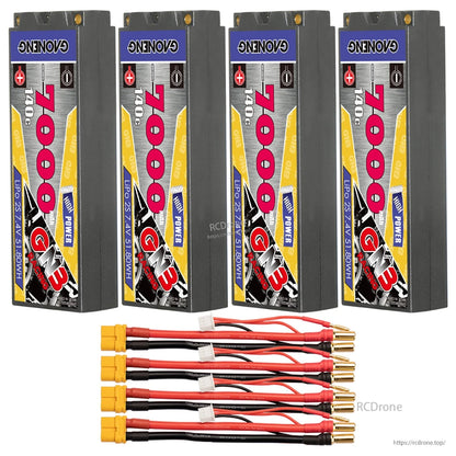Four-pack set: four GNB hard case LiPo batteries with four XT60 leads, balance plugs and 5mm bullets