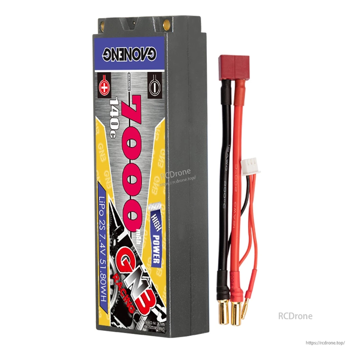 GNB hard case LiPo battery with Deans/T plug lead, 5mm bullet connectors and balance plug