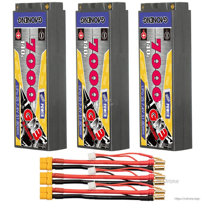 Three-pack set: three GNB hard case LiPo batteries with three XT60 leads and 5mm bullet connectors