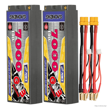 Two-pack set: two GNB 7000mAh hard case LiPo batteries with XT60 leads, 5mm bullets and balance plugs