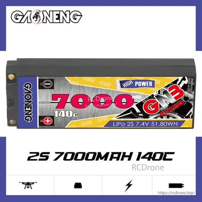 Side profile of GAONENG GNB 2S 7.4V 7000mAh 140C hard case LiPo battery label