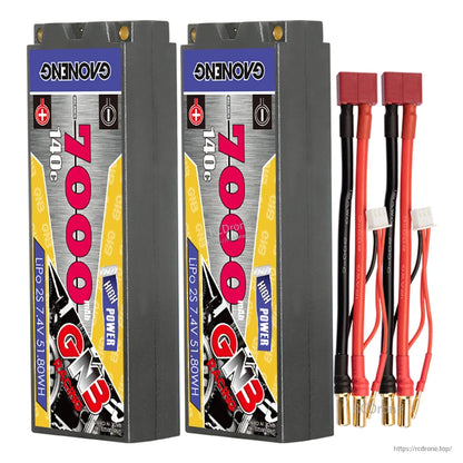 Two-pack set with Deans/T plug leads: two GNB hard case LiPo batteries and two lead harnesses