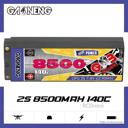 GAONENG GNB 2S 8500mAh 140C hard case LiPo battery label graphic, side profile