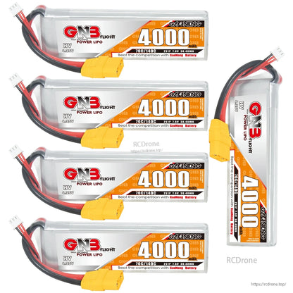 Four horizontal and one vertical 4000mAh 2S LiHV LiPo batteries grouped together