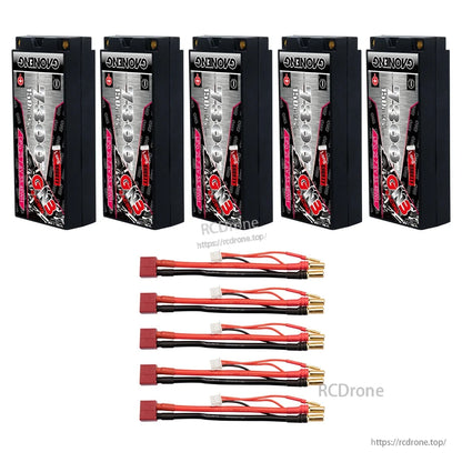 Five batteries with five red T-plug style leads shown as bundle quantity option