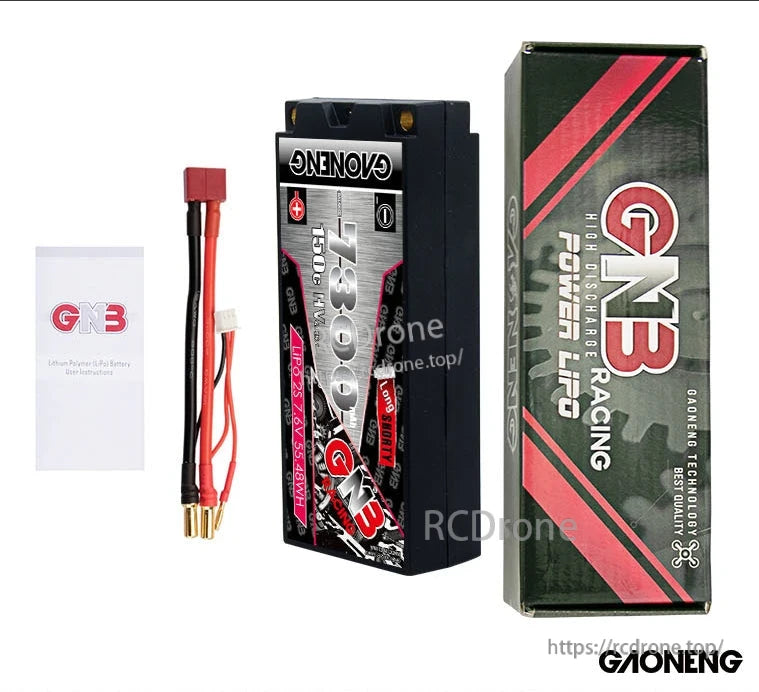 Package contents: GNB battery, connector lead, instruction card, and GNB Racing Power Pro box