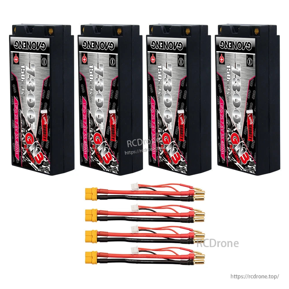 Four batteries with four yellow plug leads shown as bundle quantity option